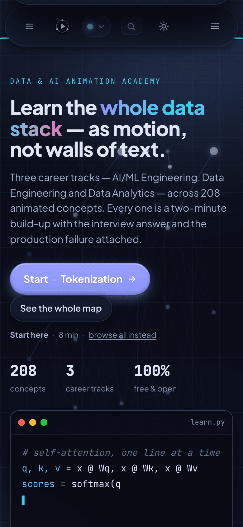 Academy home page on a phone