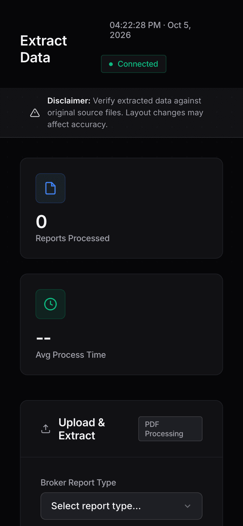 Data Extractor upload screen on a phone