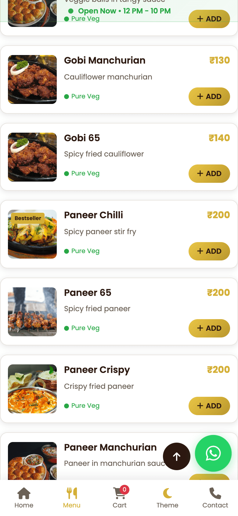 Menu on a phone